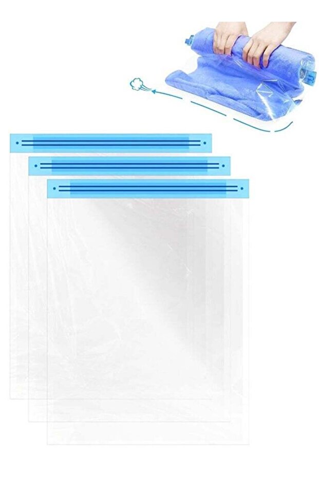3PCS Roll-Up Space Saver Travel Compression Storage Bags For Luggage Suitcase Packing Organizer