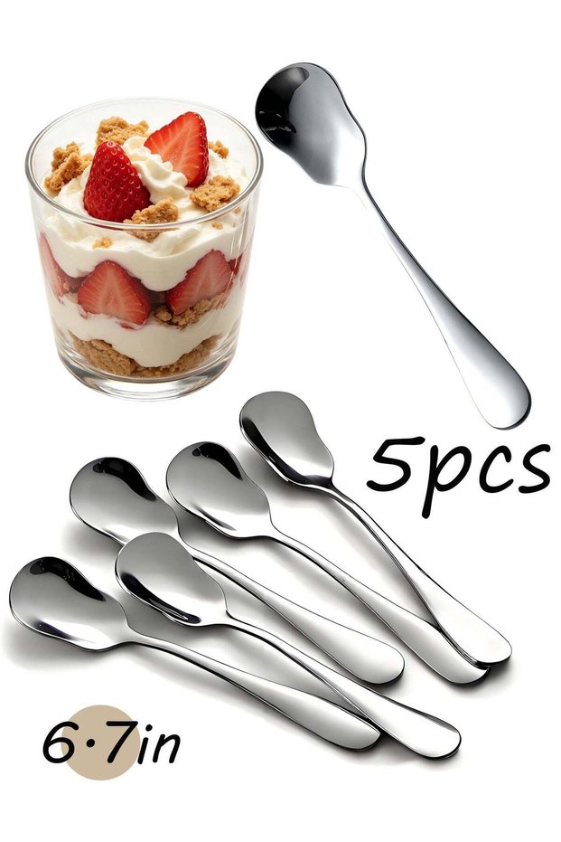 5 Pcs Dessert Spoons, 5.3inch Stainless Steel Teaspoons Coffee Ice Cream Tea Spoons, Silverware Spoons for Home, Kitchen and Restaurant, Mirror Finish & Dishwasher Safe