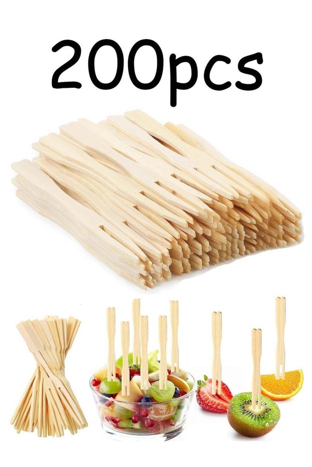 200 Bamboo Appetizer Forks, 3.5 Inch Mini Bamboo Forks for Charcuterie Boards Accessories, Fancy Toothpicks for Appetizers, Disposable Wooden Cocktail Fork, Small Fruit Food Picks for Party Supplies
