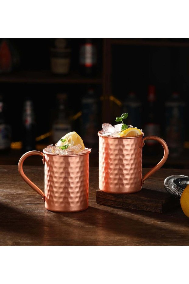 BOAO 16oz Moscow Mule Mugs Set Of 2 Handcrafted Cylindrical Copper Plated Cups