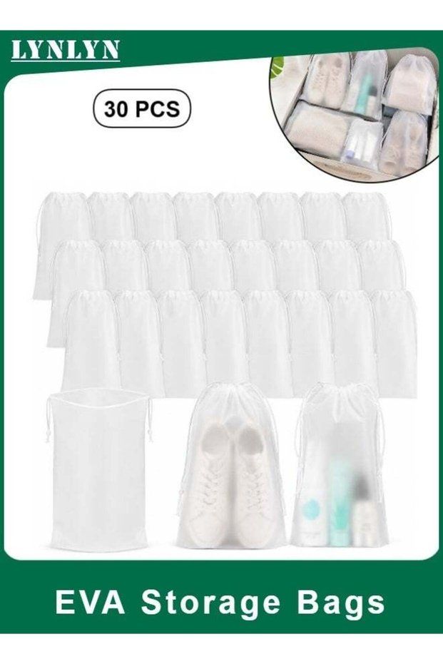 30 PCS EVA Drawstring Bags, Frosted Storage Bags, Semi Transparent Shoe Bags for Travel, Toiletries, Cosmetics, Clothing, Home Organization (30*40 CM)