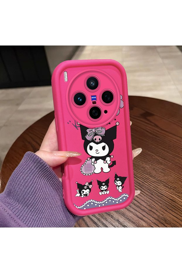 Vivo X300 Compatible Pink Red Silicone Case Shockproof Camera Protection Kuromi Bow Pattern