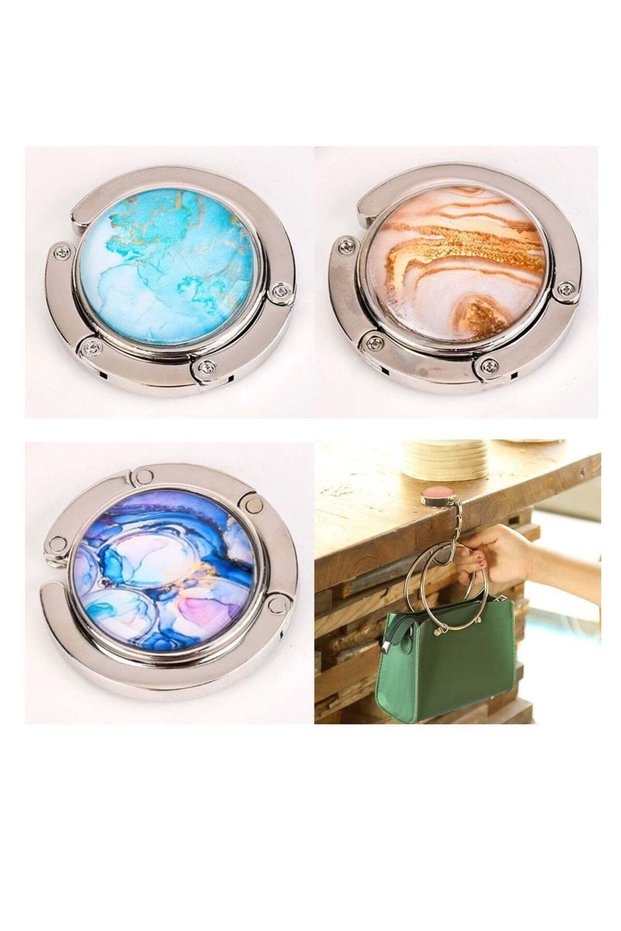 OUYoo Handbag Hooks, Folding Handbag Hanger, Folding Section Storage Handbag Hook, Table Hook Purse Bag Holder, Can Withstand 3-5kg, for Women Girls Bags Organizers Storage Decor Gift (3pcs)