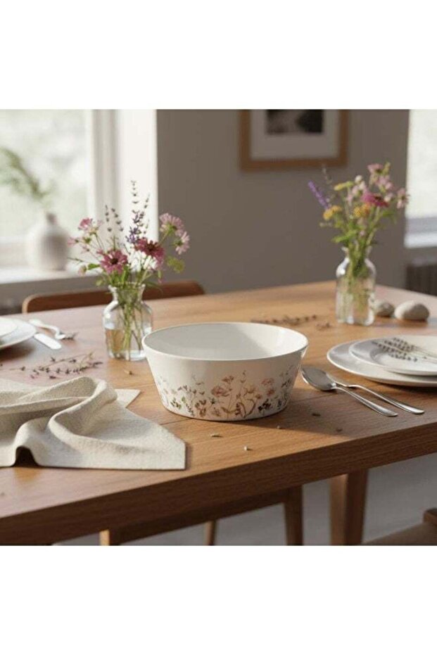 Luhpar Floral Ceramic Medium Serving Bowl 17.5 cm, White Dining Bowl