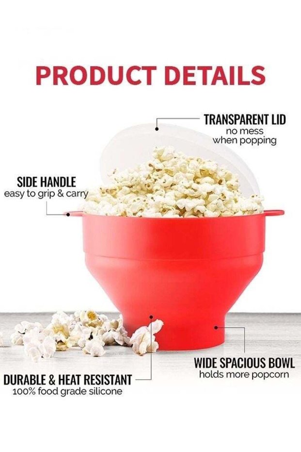 Collapsible Silicone Microwave Popcorn Popper with Lid Red