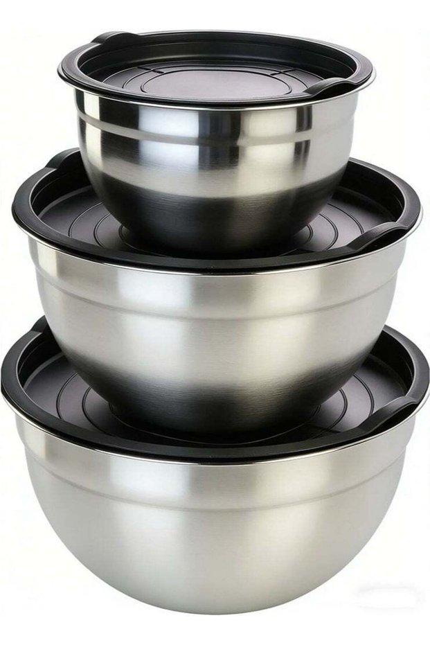 304 Stainless Steel Mixing Bowls with Lids 3PCS, Stainless Steel Nesting Bowls, alad bowl, serving