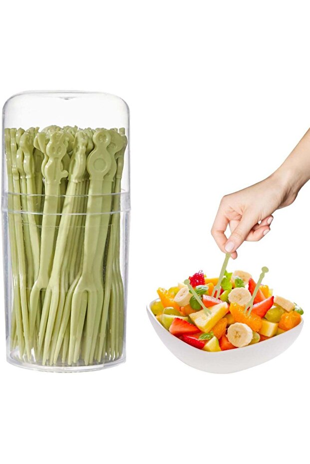 2 Pack 100PCS Plastic Cocktail Picks,Mini Appetizer Forks,Small Cocktail Forks,Cocktail Toothpicks For Appetizers (Green)