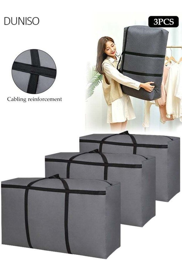 3 Pack Moving Storage Bag,Foldable Moving Tote Bag for Storage,Heavy Duty Oxford Water-Resistant Storage Bag with Reinforced Handles & Zippers for Travelling Camping