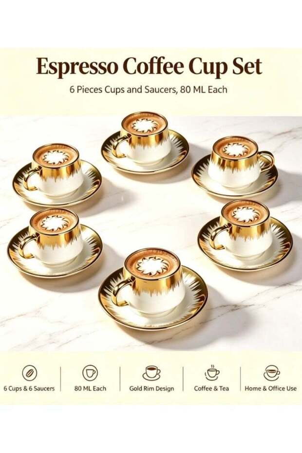 6 Sets Of Luxury Porcelain Turkish Coffee Cup Set Elegant Design Modern Espresso Cup Set Boutique Arabic Tea Cups Arabic Coffee Cup