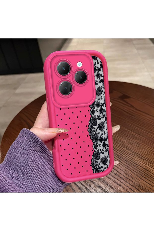 Infinix Hot 40/40 Pro Compatible Pink Red Silicone Case Shockproof Camera Protection Dotted Lace Pattern