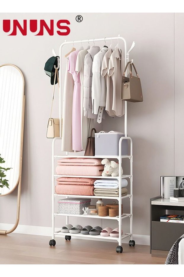 5-Tier Shoe Rack with Coat Rack Hall Tree Lightweight Metal Movable Shoe Rack Organizer Multifunctional Coat Rack Shoe Shelf for Apartment Bedroom Dorm and Entryway