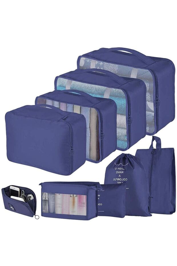 Packing Cubes for Suitcase, 8 Pcs Suitcase Organiser Bags, Suitcase Travel Organiser, Hand Luggage Packing Cubes Value Set for Travel (Navy)