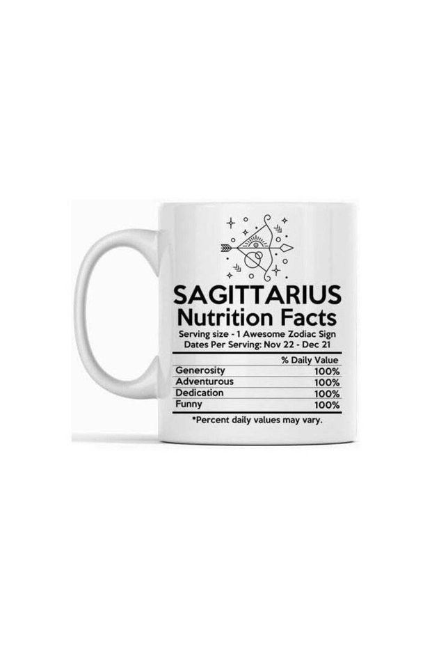 Astrological Zodiac Star Sign Coffee Mug Gift with Sagittarius Characteristics Nutritional Facts. Ideal for Birthday, or as an Office Cup Gift Idea