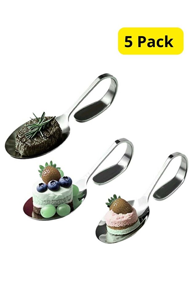 5-Piece Stainless Steel Upright Spoon Shaped Dessert Plate Set – Elegant Serving Dishes for Afterno