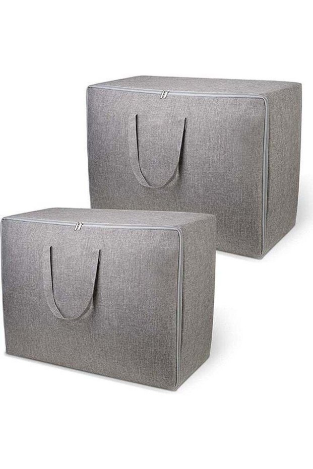 Pack of 2 Large Blanket Clothes Storage Bag Grey 60x45x26cm