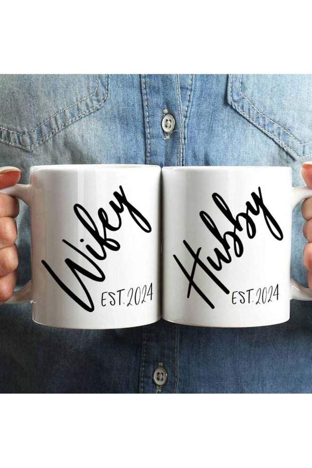 Est 2024 Hubby Wifey Coffee Mugs Set Wedding Gift for Couples 11oz, Est 2024 Wedding Gift for Bride Groom, Announcement to be Newlywed Mug, Promoted to Hubby Wifey Wedding Gift
