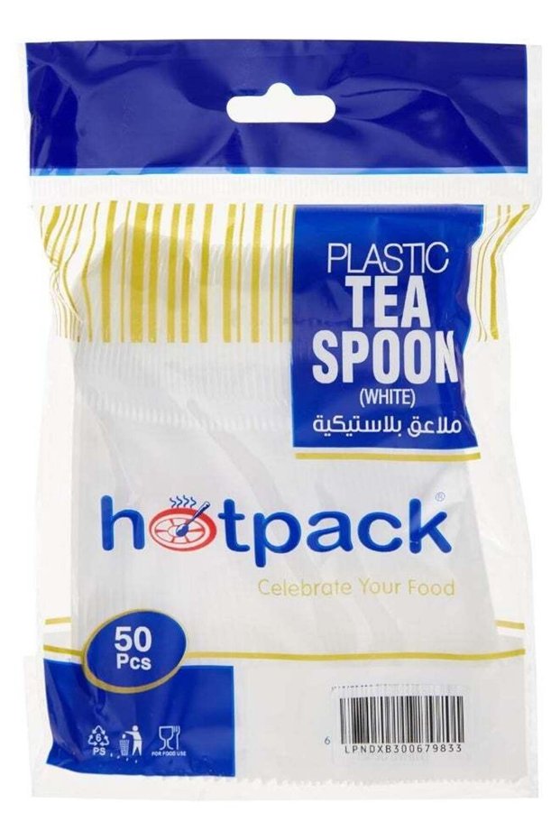 Hotpack Disposable Plastic Tea Spoon, White- 50Pcs