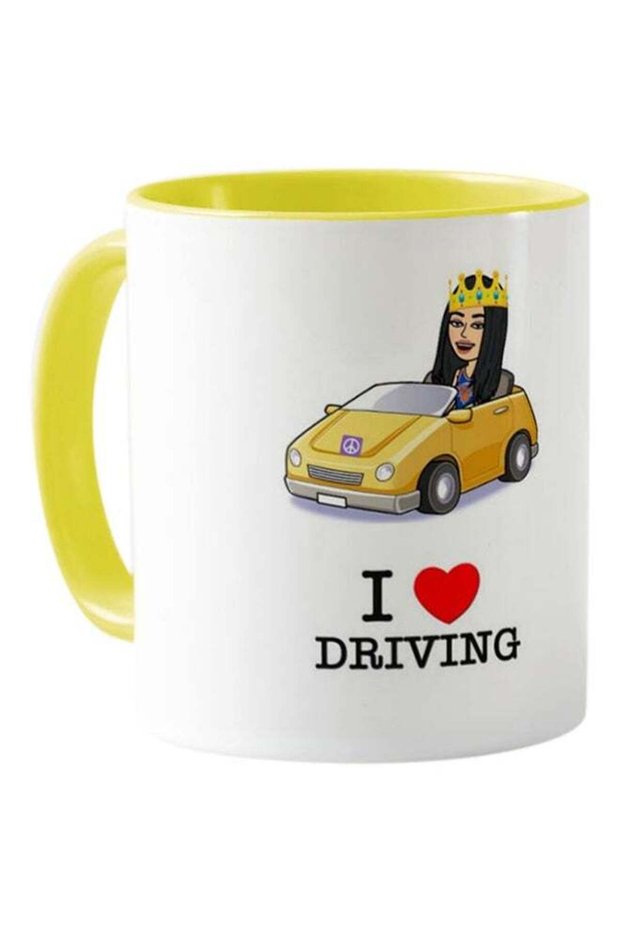 Printed I Love Driving Mug White & Yellow