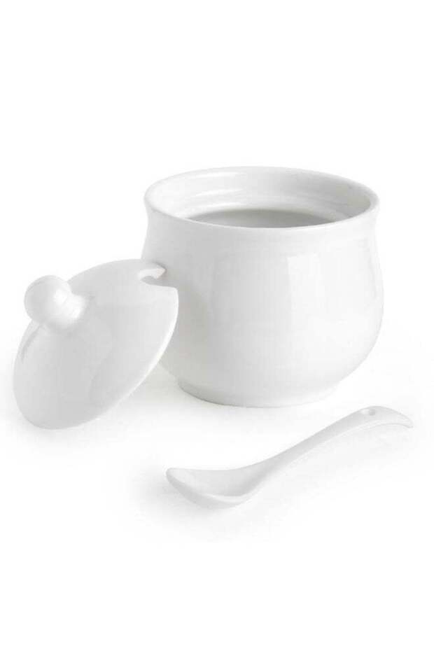 Porcelain Sugar Bowl with Lid and Spoon, Ceramic Salt Storage Jar, White Seasoning Container for Ho