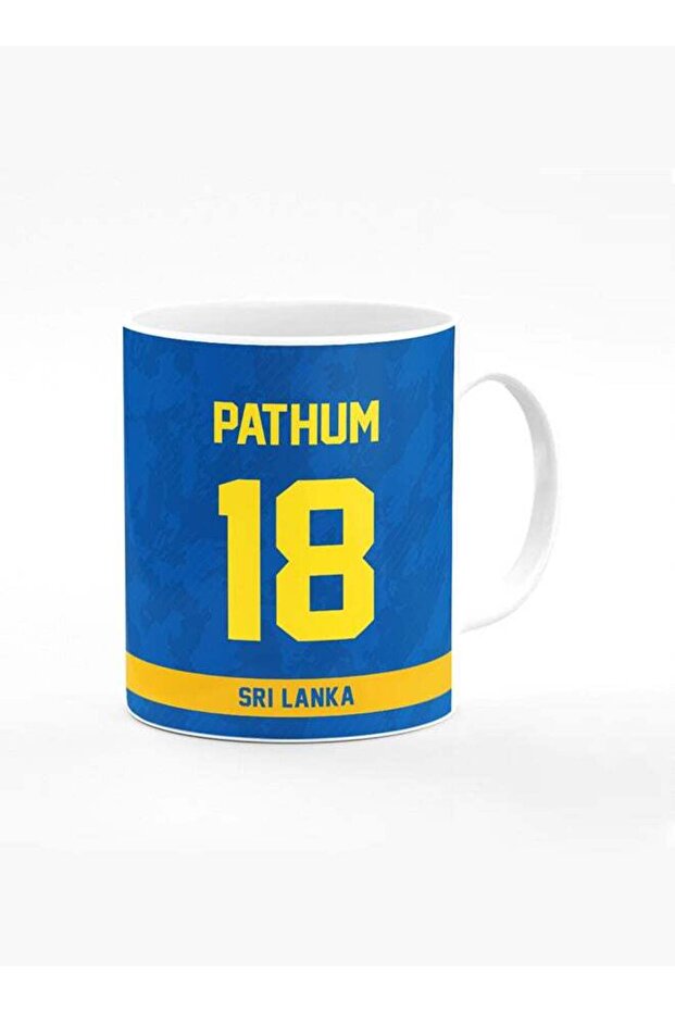 Designer Printed Coffee Mug with Heavy Duty Handle 11oz Ceramic Personalised Gift Mugs Cup [Microwave Safe & Dishwasher Proof ] - Cricket Player - Pathum Nissanka, Jersey Number - 18