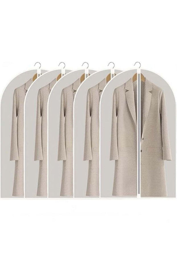 5 Pack Clothes Dust Cover, Hanging Closet Organizers Garment Bags Dust Bags Dress Protector Zippered Suit Covers, Plastic Dust proof Suit Case for Coats Jackets Dresses Dress Shirts Trousers for Stor