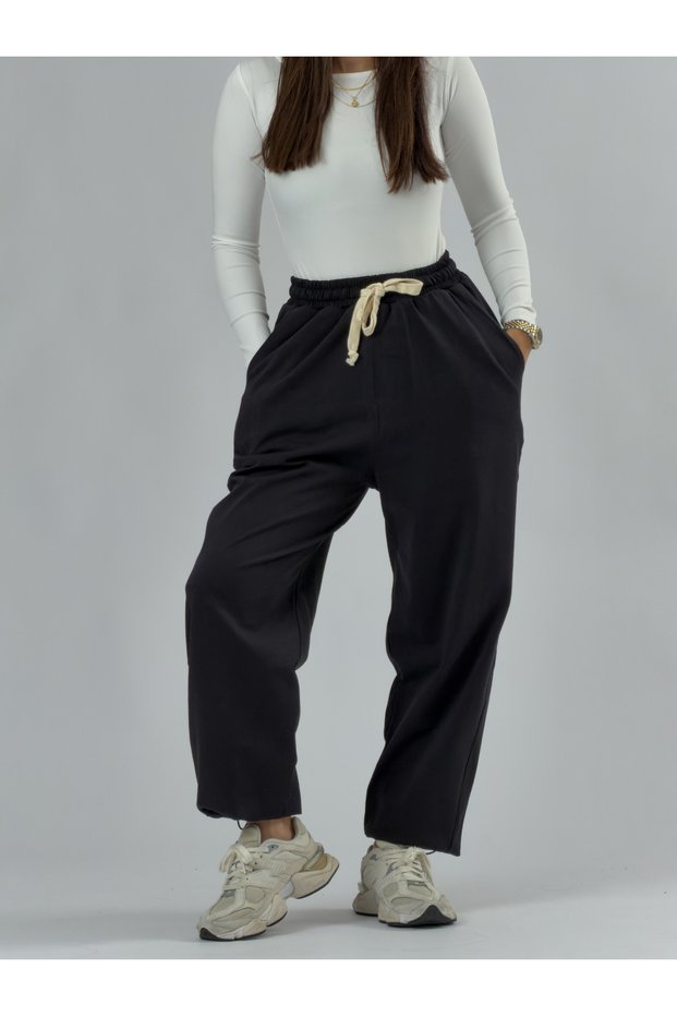 Adjustable leg regular black women's jogger pants coc3487