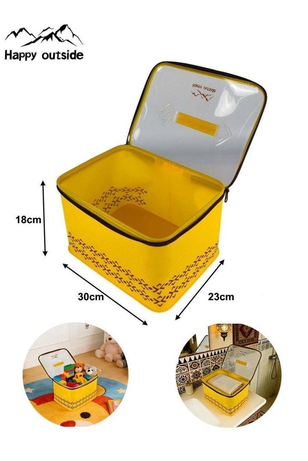 12L Large Capacity Transparent Lid Storage Bag - Golden Yellow Waterproof EVA Organizer with Clear Top for Home & Travel, Large Capacity Leakproof & Easy-Clean Cosmetic Bag, Ideal for Underwear, Toys