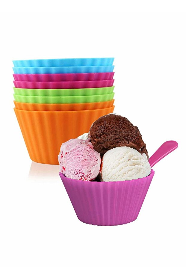 Plastic Ice Cream Bowls With Spoons Set of 8, Dessert Frozen Yogurt Sundae Cups Fruit Snack Stackab