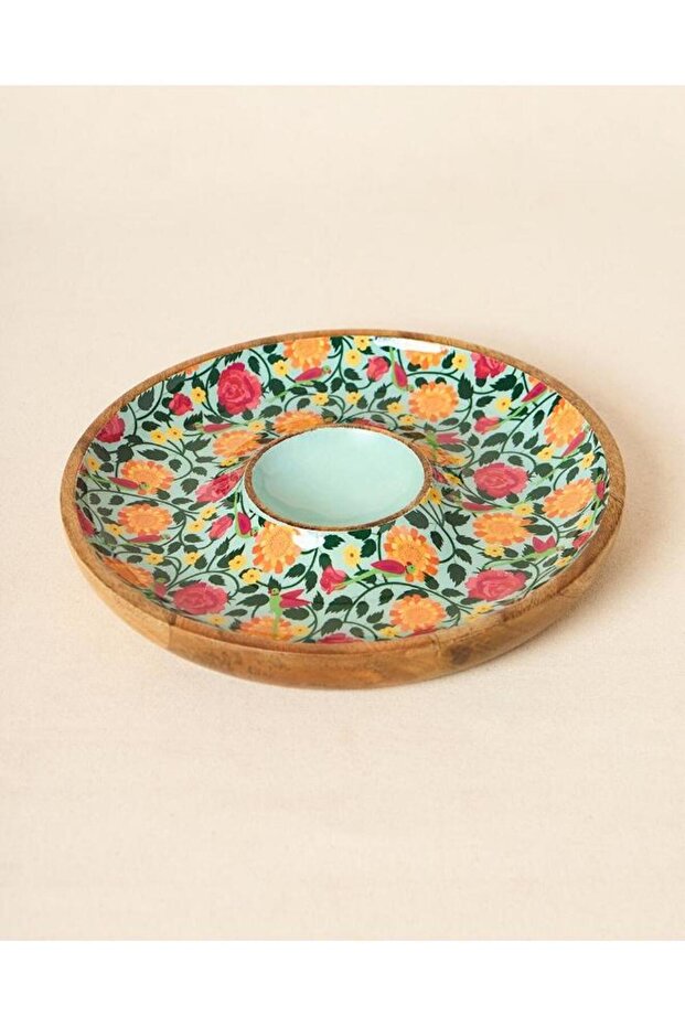 Rani Bagh Wooden Chip & Dip Platter, 12"dia | Palace Memoirs