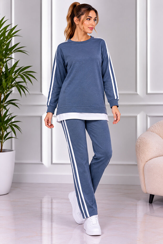 White Skirt Detailed Embroidered Young People's Tracksuit Set