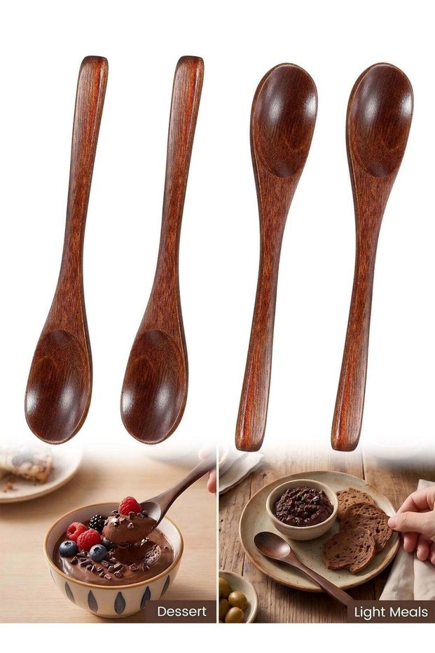 4Pcs 5.9‑Inch Small Hardwood Eating Spoons, Korean‑Style Wooden Kitchen Utensils for Soup, Honey, Coffee, Tea and Stirring