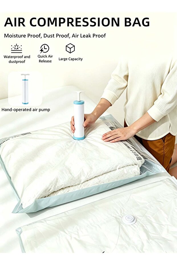 5 Pack Vacuum Storage Bags,Compression Bags Pump Needed Reusable Compression Bags Space Saver Home Packing Organizers for Packing, Clothes, Comforters, Blankets,70*50 cm