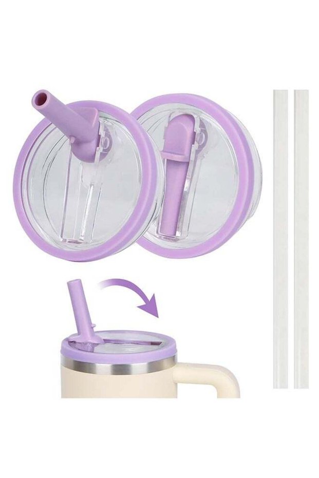2 Pack 40 oz Tumbler Flip Straw Lid , Spill Proof Splash Resistant Tumbler Lids,Dustproof Tumbler Cover, Reusable Tumbler Cover(light purple)