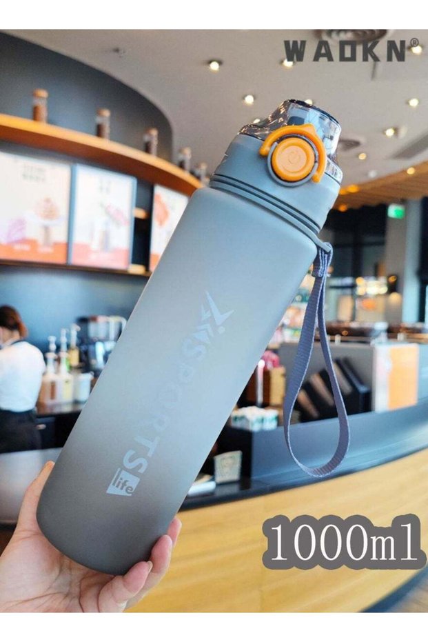 Sports Water Bottle,Cutiecute 34 oz Motivational Water Bottle with Time Marker & Straw-BPA Free & Leakproof Frosted Portable Reusable Fitness Sport 1L Water Bottle for Office Gym Workout (Grey)