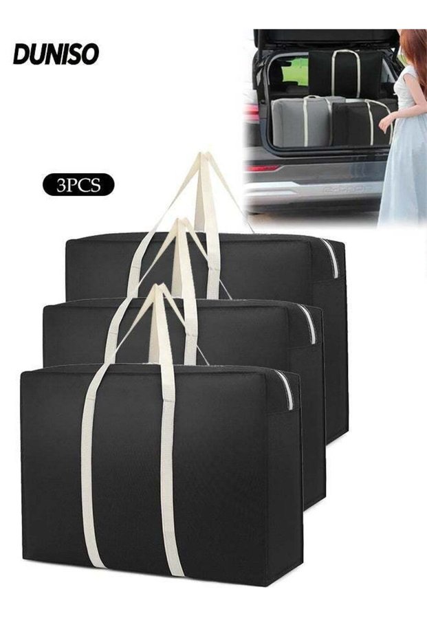 Extra Large Moving Tote Bag,Travel Duffel Storage Bags, Wardobe Clothing Storage Bags,Camping Storage Soft Bags with Strong Handles and Zippers for Space Saving Moving House(3 PCS, Black)