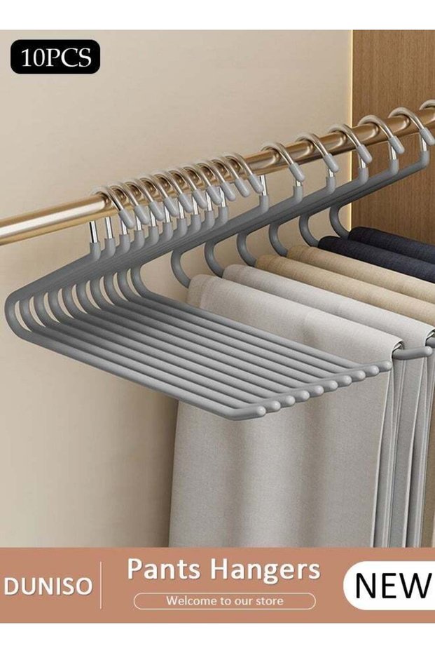 10 Packs Pants Hangers, Non-Slip Trouser Hangers, Closet Clothes Hangers, Open Ended Design Metal Pant Hangers for Pants, Slacks, Towels, Skirts