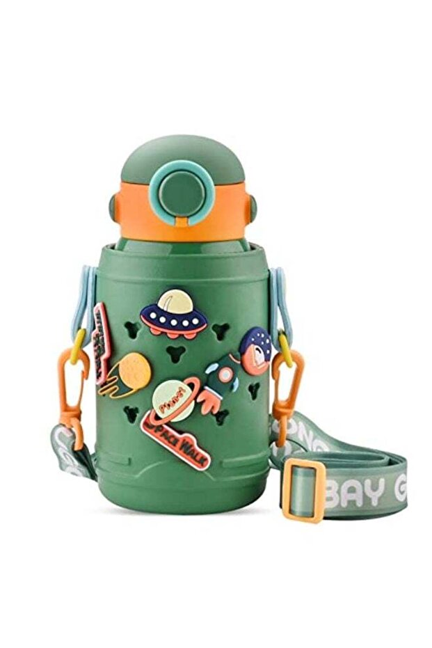 500ml Stainless Steel Vacuum Insulated Water Bottle with Straw Lid, Green Space Design for Kids
