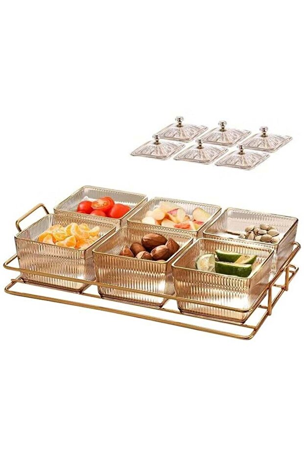 Snack Serving Tray with Lid, Divided Serving Dishes 6 Clear Candy Nut Serving Container Set with Me