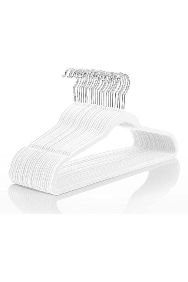 MIZGI Premium Velvet Hangers (Pack of 50) Heavyduty - Non Slip - Velvet Suit Hangers White - Chrome Hooks, Space Saving Clothes Hangers, One Size