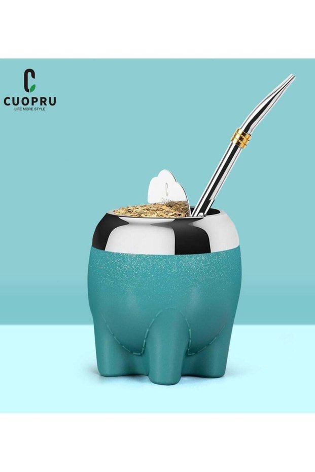 Stainless steel Argentine yerba mate tea cup, yerba mate tea cup, cute elephant shape, with filter