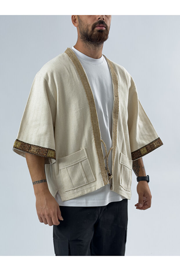 Wicker Detailed Design Ecru Men's Kimono Coc3448