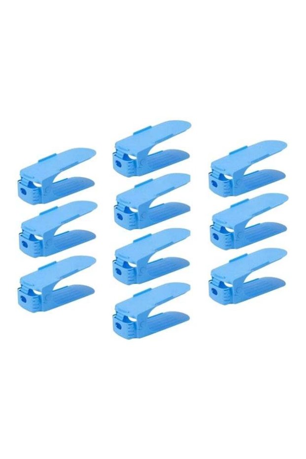 Pack Of 10 Adjustable Shoe Slot Organizer Set Blue