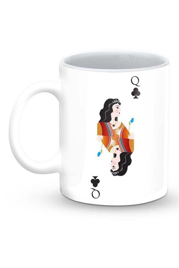 Premium Queen Of Clubs Designer Mug White/Black