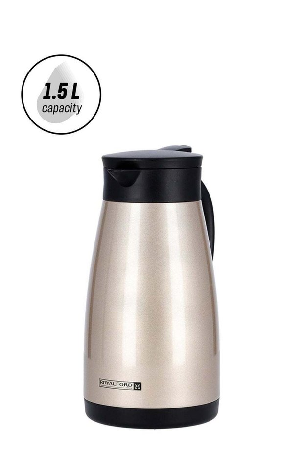 Royalford 1.5 L Double-Wall Stainless Steel Vacuum Insulated Coffee Pot Thermos, Hot and Cold Retention, Portable, Multicolour (Assorted), RF9701 1.5Liters