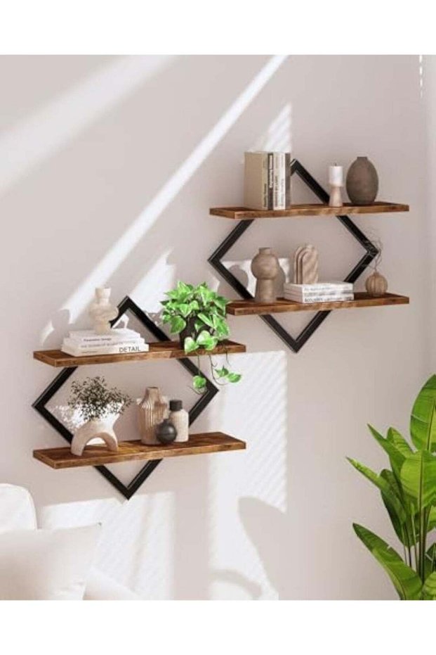 Floating Shelves, Set of 2 Wall Shelves, 2-Tier Hanging Shelves, Wall Shelf Set of 2, Wall Mounted Shelves, for Living Room, Bedroom, Kitchen, Office, Study, Rustic Brown
