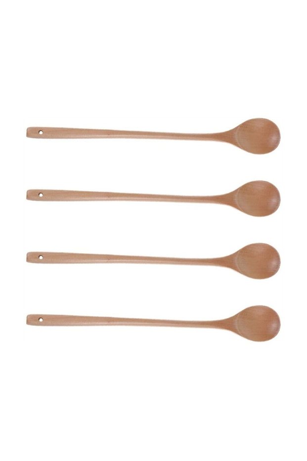 Wood Spoon, 4Pcs Wood Mixing Spoon Long Handle Wooden Spoons Wood Soup Spoons for Kitchen Stirring and Cooking 33CM