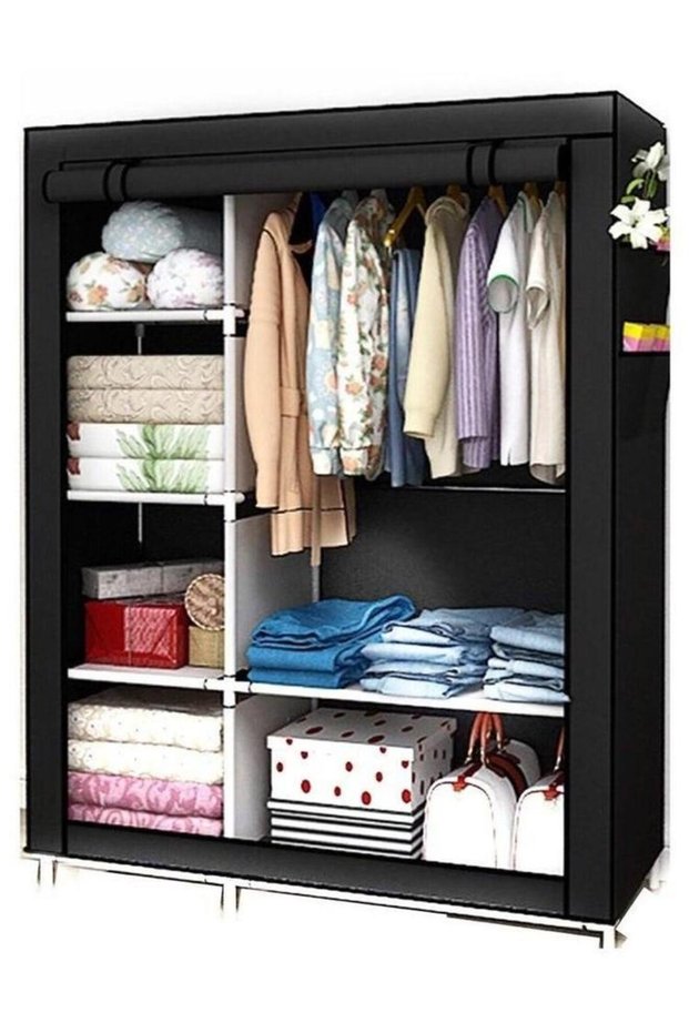 Portable Wardrobe Clothes Storage Organizer Fabric For Clothing Black