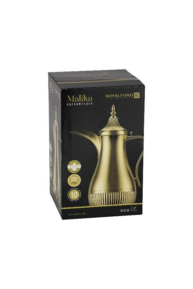Royalford 1 L Malika Vacuum Flask | Pink Glass Inner, Golden PP Outer Body, Hot & Cold Retention, A