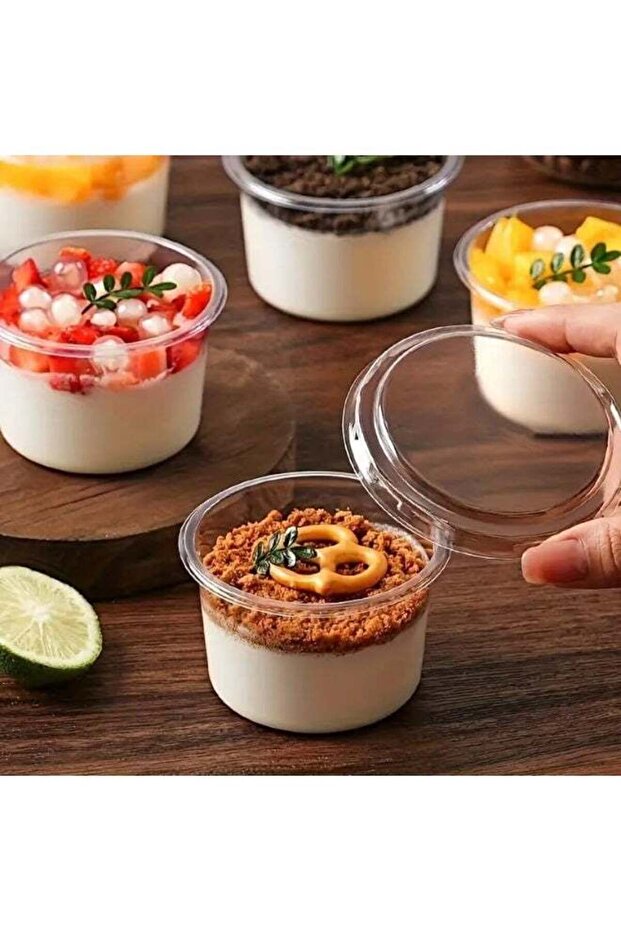 FUFU 50-Pack Clear Plastic Dessert Cups with Leak-Proof Lids