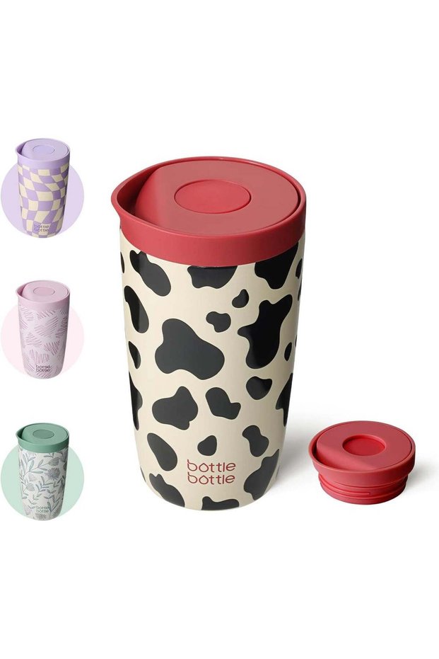 BOTTLE BOTTLE 350 ml Thermal Mug - Leak-Proof Insulated Travel Mug (Cow Pattern)